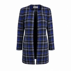 Kasper Blue and Black Plaid Open Front Jacket